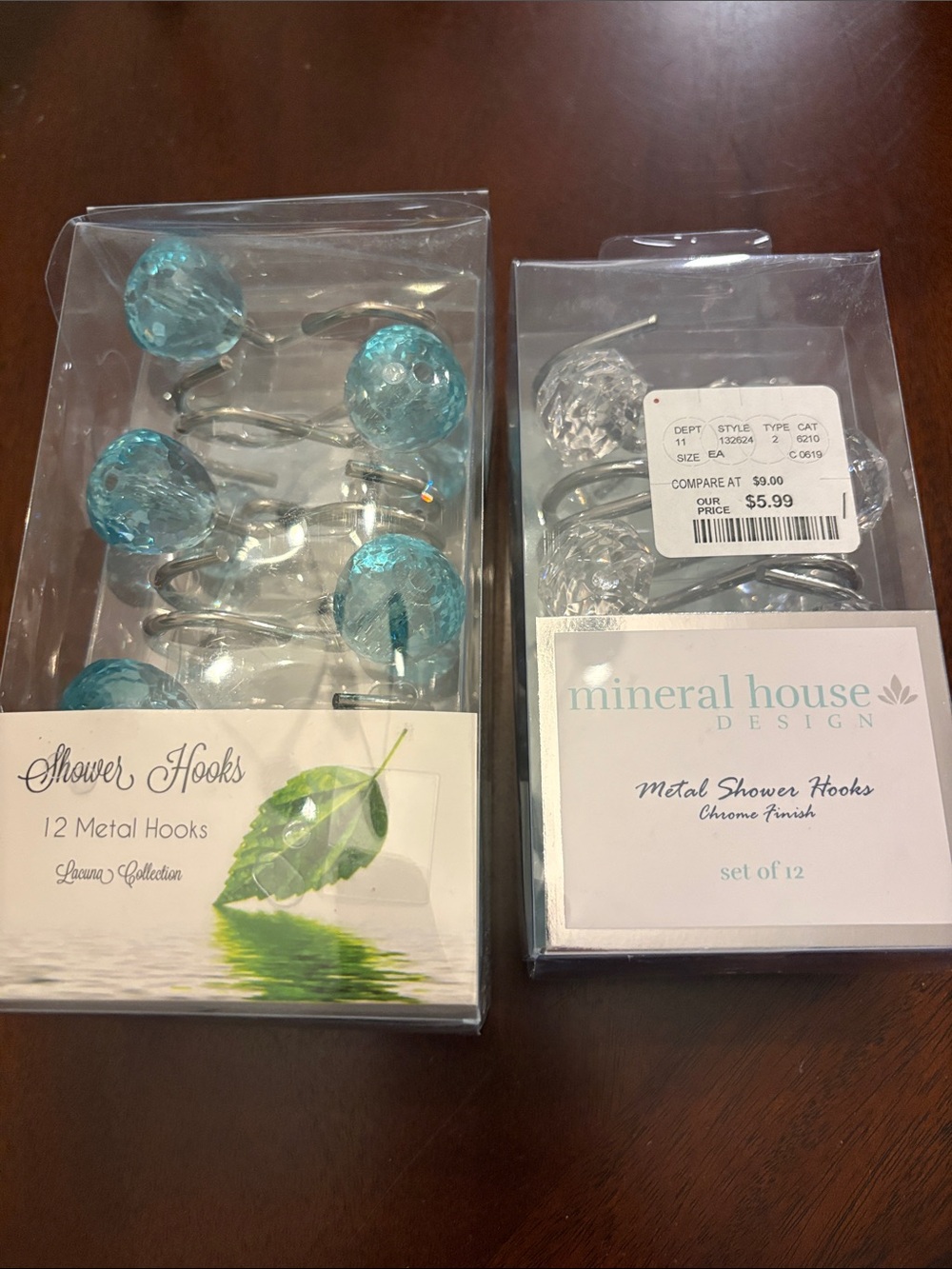 Blue Glass Ball Shower Hooks - Set of 12 & 12 clear shower hooks